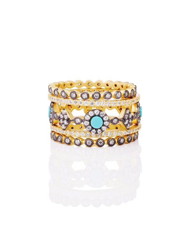 Color Theory 5-Piece Stacking Ring Set - Turquoise, Size